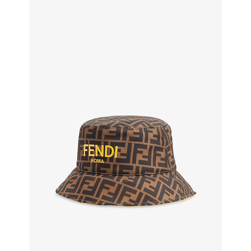 FENDI FENDI BOYS ZUCCA+GIALLO KIDS REVERSIBLE FF-PRINT WOVEN BUCKET HAT,63776677