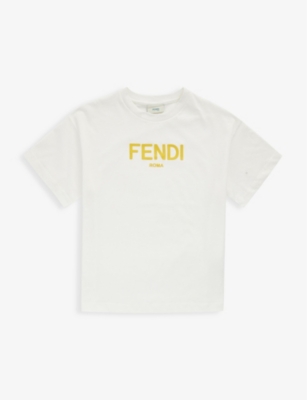Fendi Boys Gesso Kids Logo Cotton-jersey T-shirt 4-12 Years In White