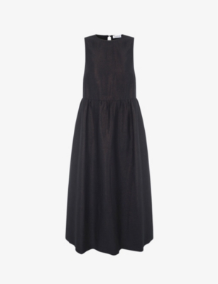 Aligne Womens Rust Black Lurex Golpar Sleeveless Woven Midi Dress