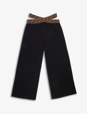 Fendi Black Trousers For Girl With Ff Logo In Black+zucca