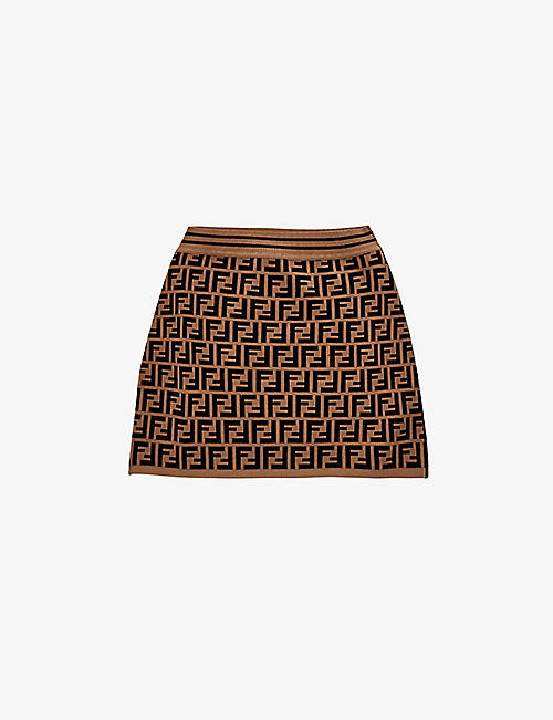 FENDI: Zucca logo-intarsia knitted skirt 10-12 years