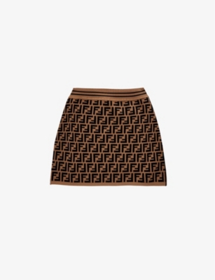 Fendi Girls Zucca Kids Zucca Logo-intarsia Knitted Skirt 10-12 Years