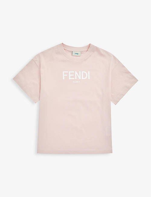 FENDI：徽标印花平纹针织棉 T 恤 4-12 岁