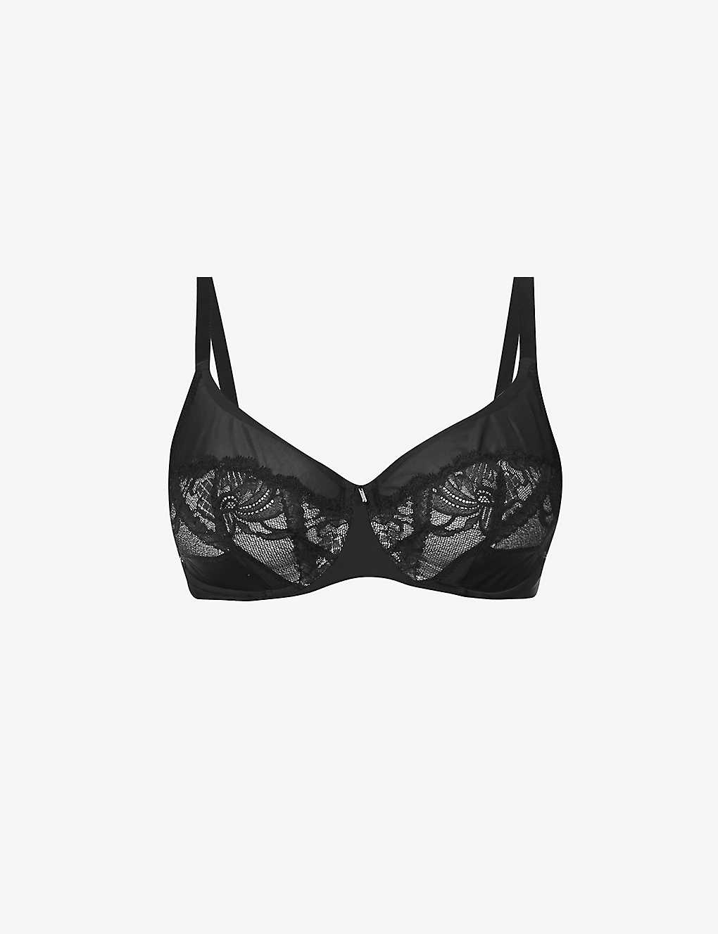 Chantelle Orangerie Floral-embellished Underwired Stretch-lace Bra In 011 Black