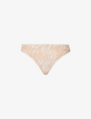 CHANTELLE CHANTELLE WOMENS 0A3 DESERT SAND PRINT GRAPHIC-PRINT HIGH-RISE STRETCH-WOVEN THONG,63780728