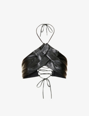 Aya Muse Vortico Faux Leather Crop Top In Black