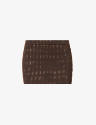 Aya Muse Mela Crystal-embellished Miniskirt In Chocolate