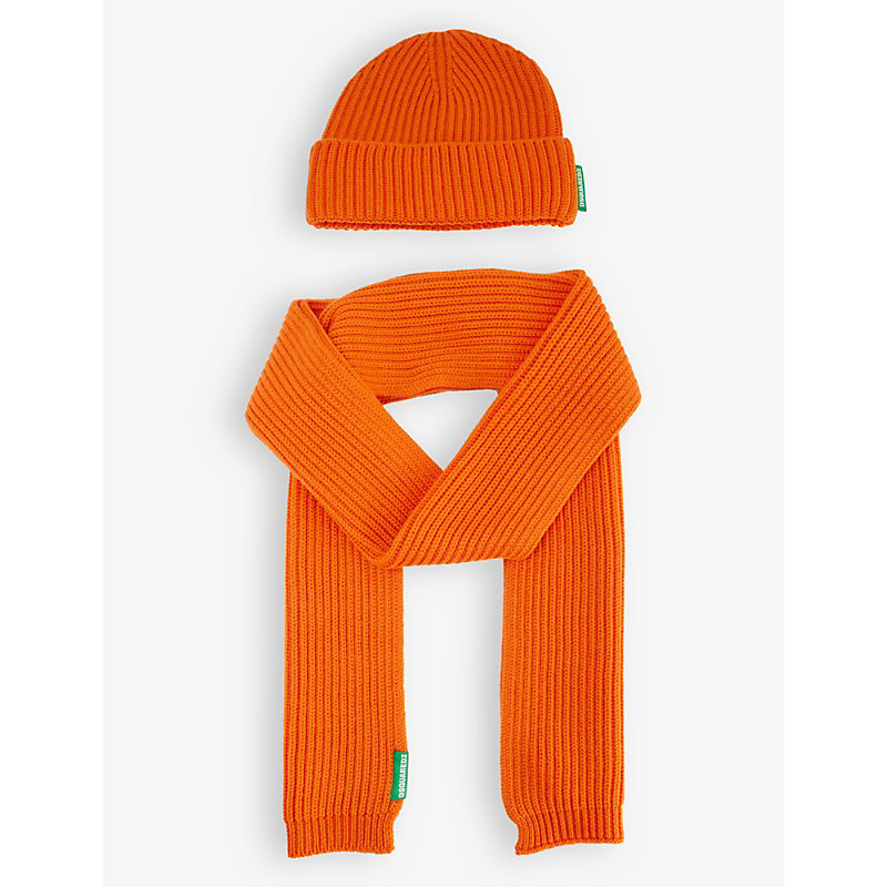Dsquared2 Acc Mens Orange Ribbed-knit Wool Beanie And Scarf Set