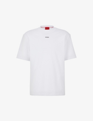 Hugo Boss Hugo Mens White Logo-print Relaxed-fit Cotton T-shirt