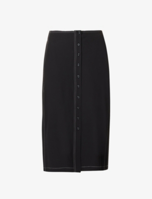 Low Classic Contrast Stitching High-waisted Knee-length Skirt In Black