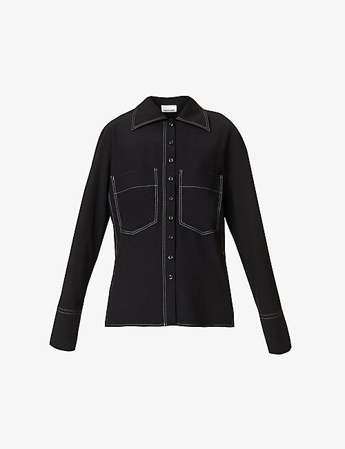 LOW CLASSIC: Contrast-stitch patch-pocket regular-fit silk-blend shirt