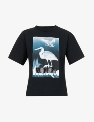 HERON PRESTON HERON PRESTON WOMENS BLACK WHITE CENSORED GRAPHIC-PRINT COTTON T-SHIRT,63796507