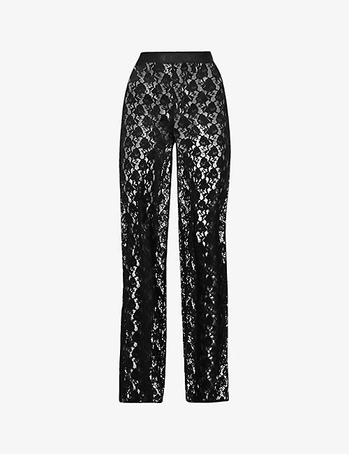 HERON PRESTON: Floral-lace wide-leg high-rise woven trousers