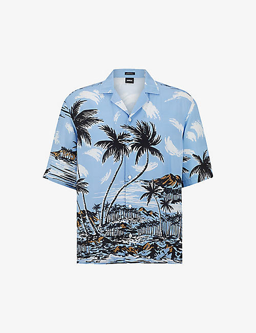 BOSS: Hawaiian-print short-sleeved woven shirt