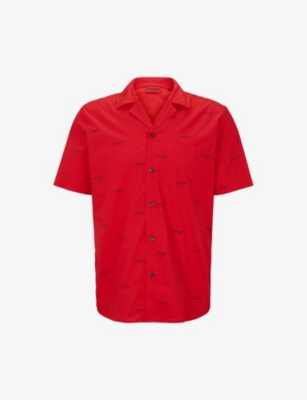 Hugo Ellino Cotton Straight Fit Shirt In Red