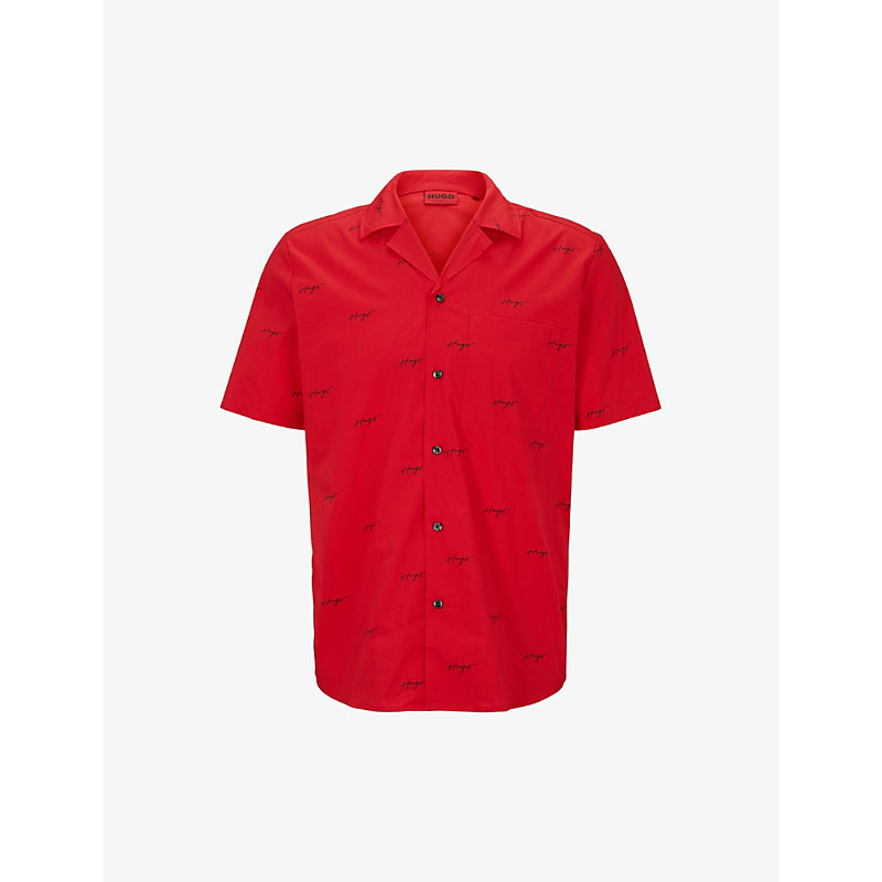 Hugo Ellino Cotton Straight Fit Shirt In Red