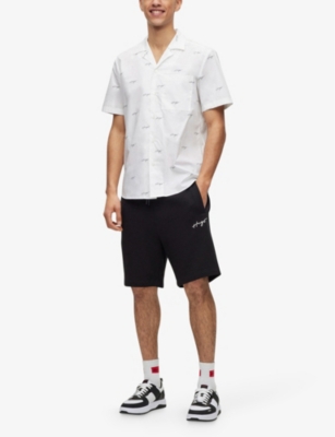 Shop Hugo Men's Open White Leisure Logo-print Relaxed-fit Cotton Poplin Shirt