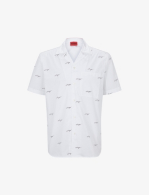 HUGO: Leisure logo-print relaxed-fit cotton poplin shirt