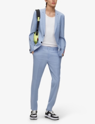 Shop Hugo Men's Light/pastel Blue Single-breasted Slim-fit Wool-blend Suit