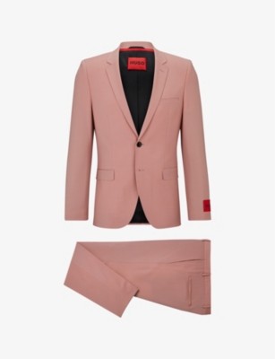 Hugo Mens Medium Pink Single-breasted Slim-fit Wool-blend Suit