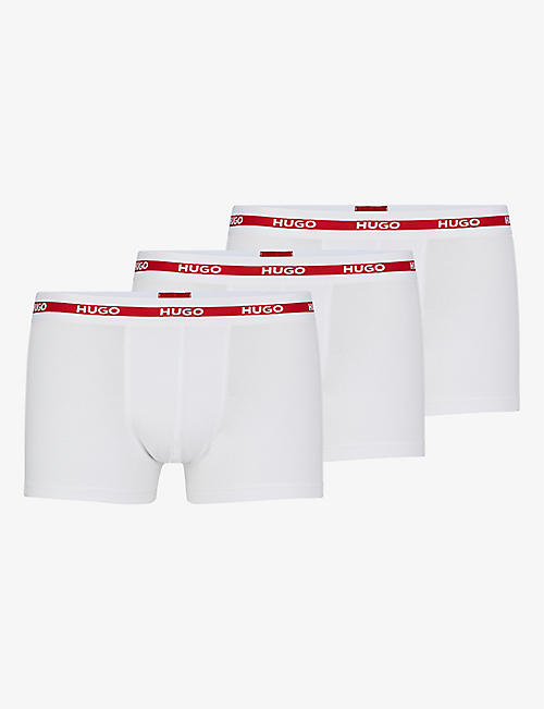 HUGO: Logo-waistband pack of three stretch-cotton boxers