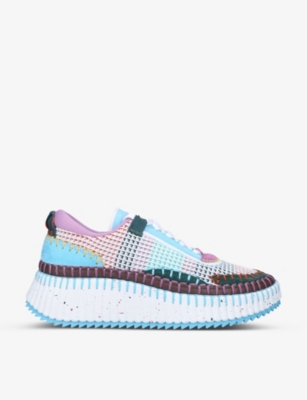 Chloé + Net Sustain Nama Embroidered Suede And Recycled-mesh Sneakers In Lilac