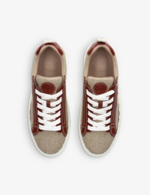 CHLOE Lauren logo-embellished linen and leather trainers