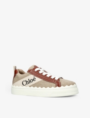 CHLOE Lauren logo-embellished linen and leather trainers