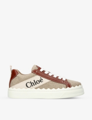 CHLOE Lauren logo-embellished linen and leather trainers