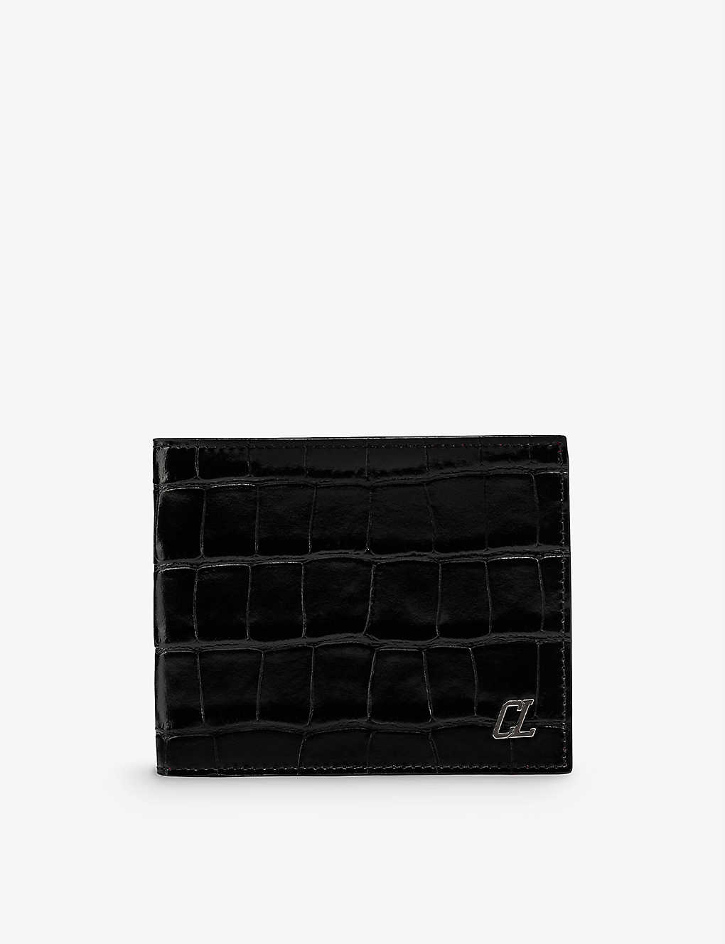 Shop Christian Louboutin Black/gun Metal Coolcard Logo-plaque Croc-embossed Leather Wallet