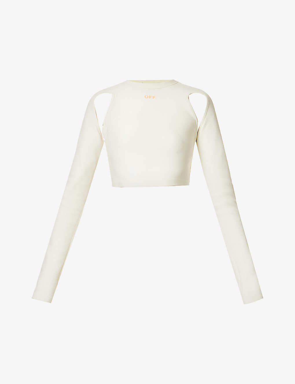 OFF-WHITE OFF-WHITE C/O VIRGIL ABLOH WOMEN'S WHITE SLEEK CUT-OUT CROPPED STRETCH-WOVEN TOP,63828437