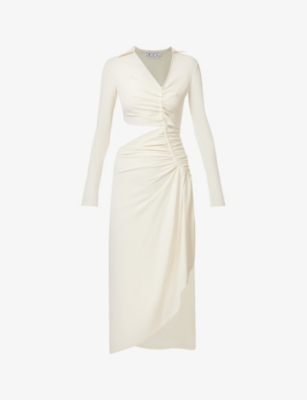 Off-white Off White Asymmetric Cut Out Jersey Dress In White No Color