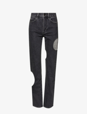 Off-white Meteor Grey Cut-out Straight-leg Jeans In Dark Grey No Colour