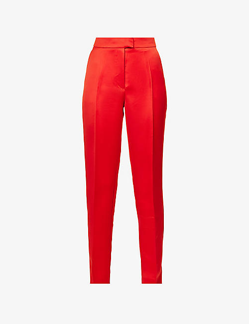 ROZIE CORSETS: Tapered mid-rise satin trousers