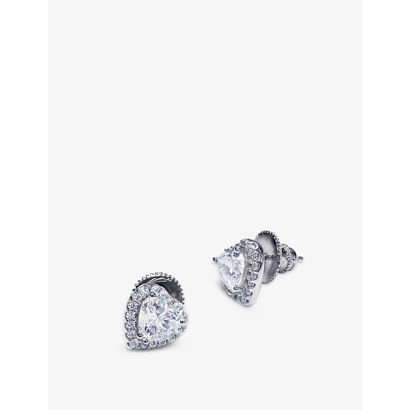 Shop Carat London Women's Silver Cora Heart-shaped Sterling Silver And Cubic Zironia Stud Earrings