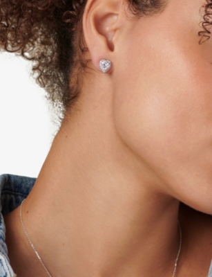 CARAT LONDON: Cora heart-shaped sterling silver and cubic zironia stud earrings