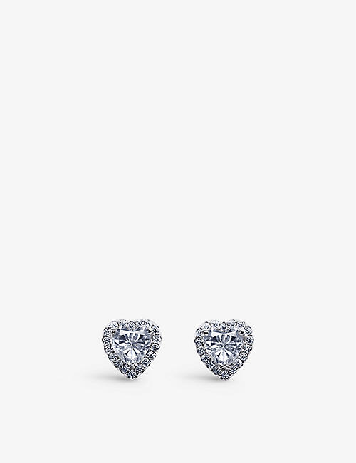CARAT LONDON: Cora heart-shaped sterling silver and cubic zironia stud earrings