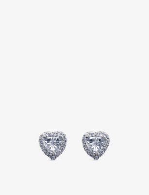 CARAT LONDON: Cora heart-shaped sterling silver and cubic zironia stud earrings