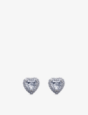 Carat London Womens Silver Cora Heart-shaped Sterling Silver And Cubic Zironia Stud Earrings