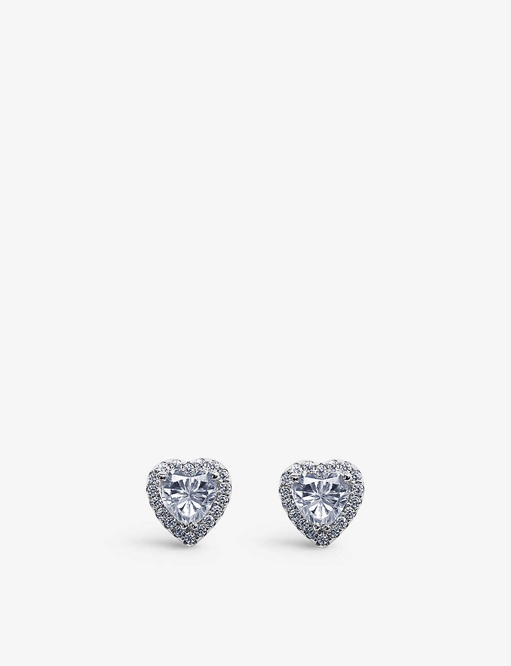 Carat London Womens Silver Cora Heart-shaped Sterling Silver And Cubic Zironia Stud Earrings