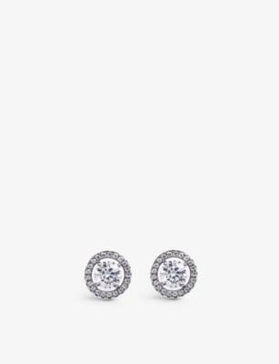 Carat London Womens Silver Gwen Round-shaped Sterling Silver And 0.45ct Cubic Zirconia Stud Earrings