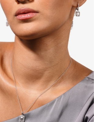 CARAT LONDON: Moxie Emerald border-set sterling silver and 0.5ct cubic zirconia drop earrings