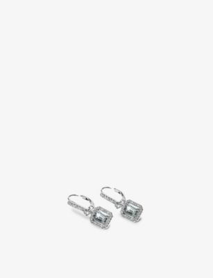 CARAT LONDON: Moxie Emerald border-set sterling silver and 0.5ct cubic zirconia drop earrings