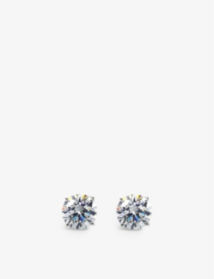 Carat London Womens Silver 9ct White-gold And 1.5ct Round-brilliant Cubic Zirconia Stud Earrings