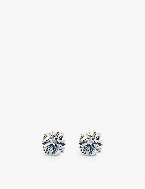 CARAT LONDON: Round-shaped 9ct white-gold and 3ct cubic zirconia stud earrings