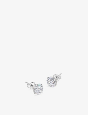 Carat London Womens Silver Round-shaped 9ct White-gold And 3ct Cubic Zirconia Stud Earrings