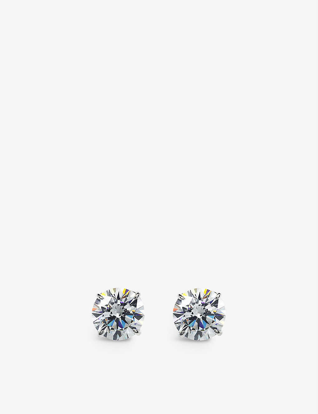 Carat London Womens Silver Round-shaped 9ct White-gold And 3ct Cubic Zirconia Stud Earrings