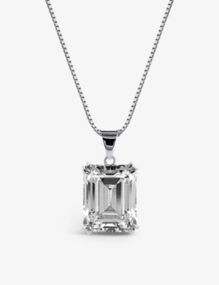 CARAT LONDON: Fulton 9ct white-gold 1.5ct emerald-cut cubic zirconia necklace