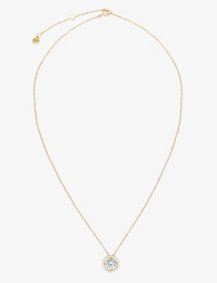 CARAT LONDON: Gwen round borderset yellow gold-plated vermeil sterling silver and 1.25ct cubic zirconia pendant necklace