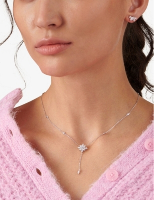Carat London Womens Silver Camelia Flower-shaped Sterling Silver And Cubic Zirconia Pendant Necklace In Silver